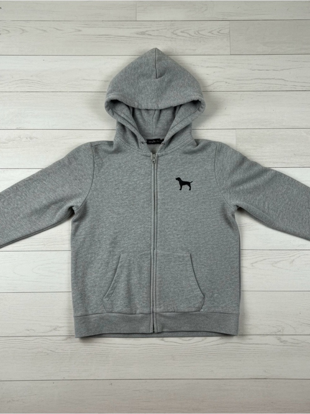 Victoria's Secret Pink Heather Gray Zip-Up Hoodie with Dog Logo
